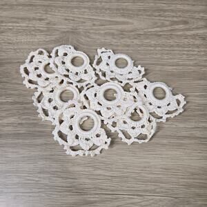 VTG Hand Crocheted 8 Napkin Rings Ivory Cream